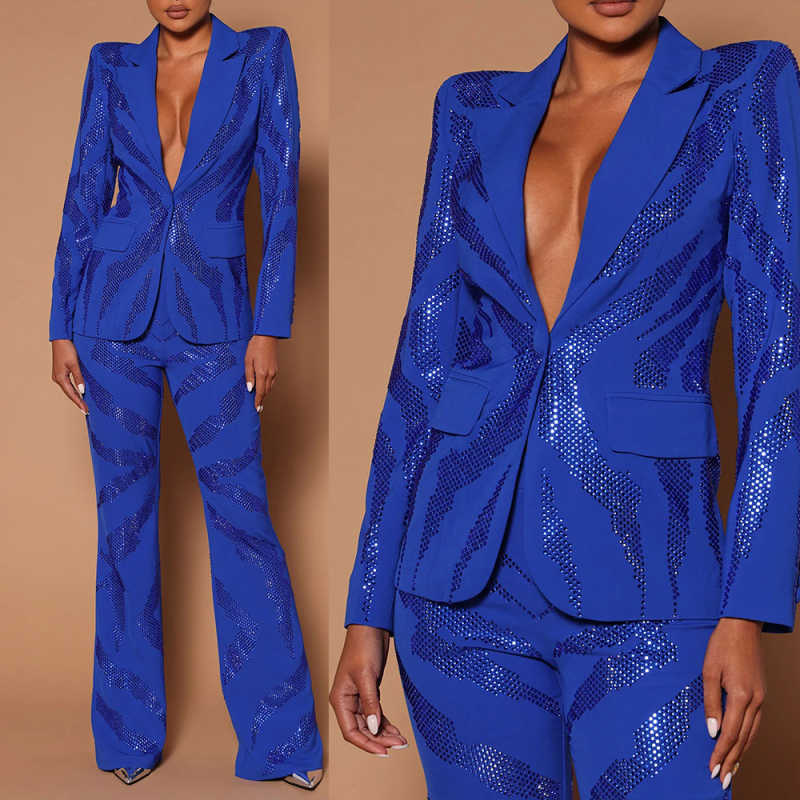 Women Formal Wear For Plus Size - Customized Sequined Women Slim Pants Suits