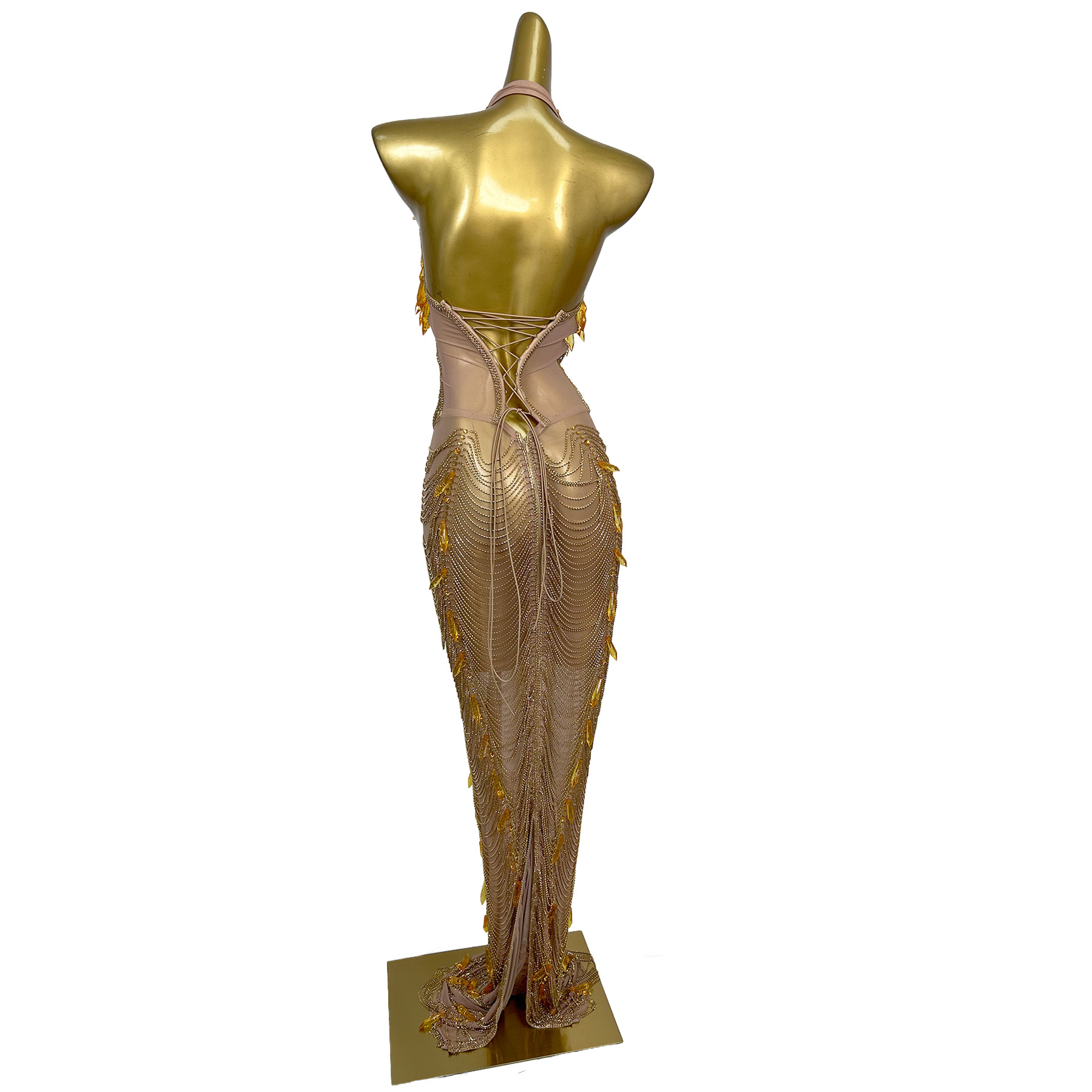 Women Formal Wear For Plus Size - Gold Backless Diamond Tassel Evening Banquet