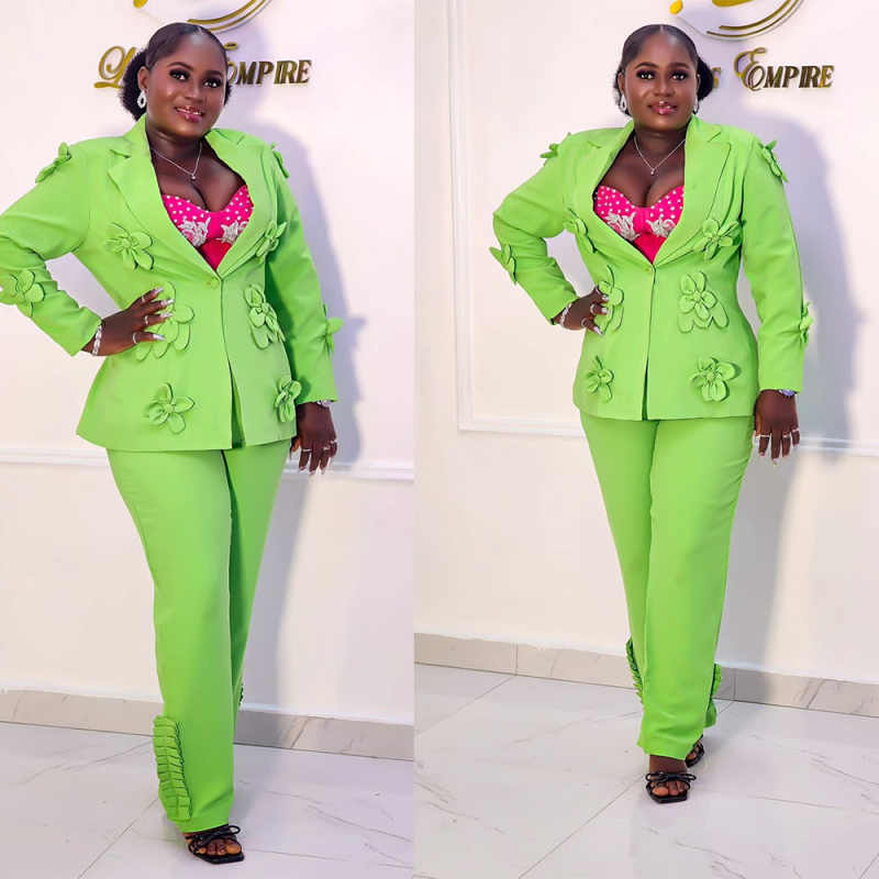 Women Formal Wear For Plus Size - Plus Size Green Women Blazer Sets