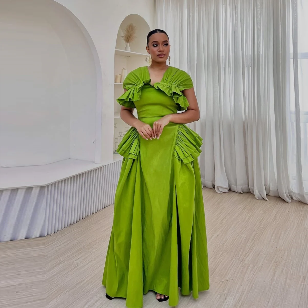 Women Formal Wear For Plus Size - 2026 Pretty Green plus Size Satin